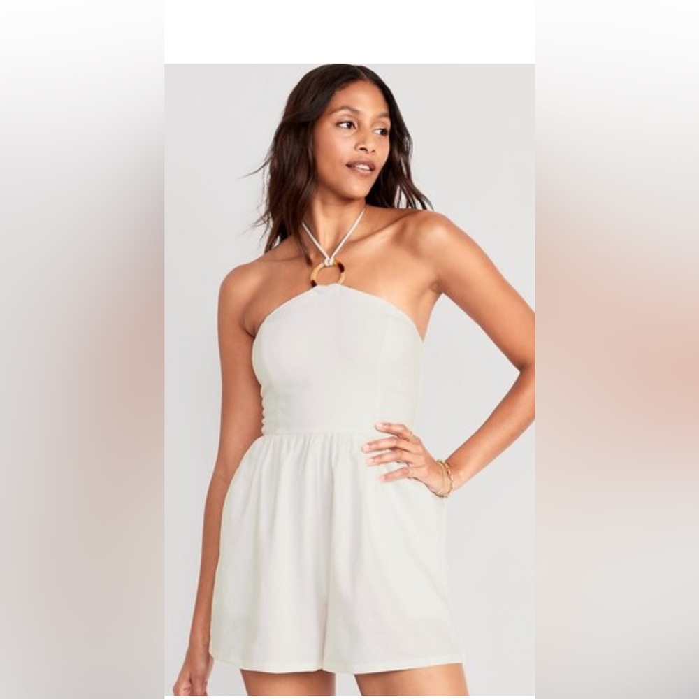 NWT Old navy linen White Halter Ring Midi Dress